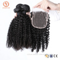 Unprocessed Mongoian Virgin Hair Kinky Curly Hair With Lace Closure 3pcs Hair Bundles